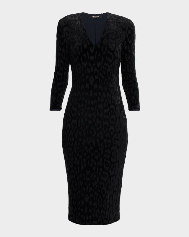 Jaguar Velvet Long-Sleeve Sheath Dress